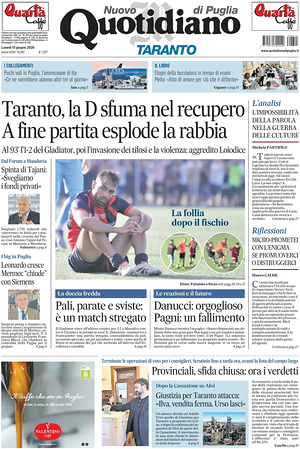 Prima pagina Nuovo Quotidiano di Puglia (Taranto) di oggi - Quotidiano regionale