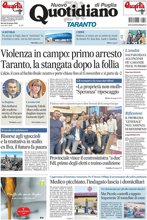 Prima pagina Nuovo Quotidiano di Puglia (Taranto) di oggi - Quotidiano regionale