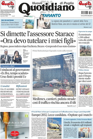Prima pagina Nuovo Quotidiano di Puglia (Taranto) di oggi - Quotidiano regionale