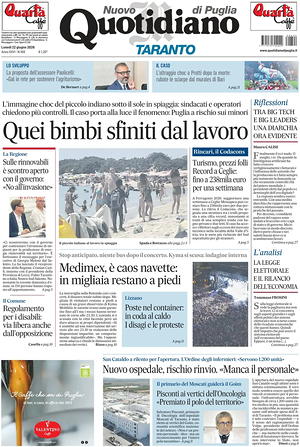 Prima pagina Nuovo Quotidiano di Puglia (Taranto) di oggi - Quotidiano regionale