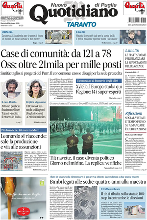Prima pagina Nuovo Quotidiano di Puglia (Taranto) di oggi - Quotidiano regionale