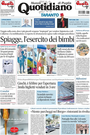 Prima pagina Nuovo Quotidiano di Puglia (Taranto) di oggi - Quotidiano regionale
