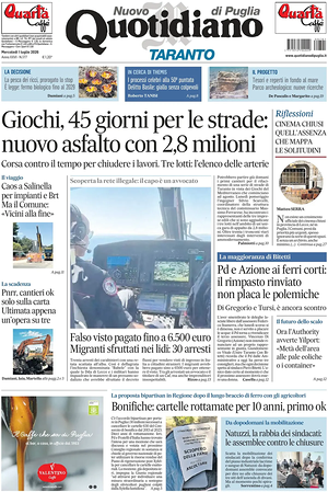 Prima pagina Nuovo Quotidiano di Puglia (Taranto) di oggi - Quotidiano regionale