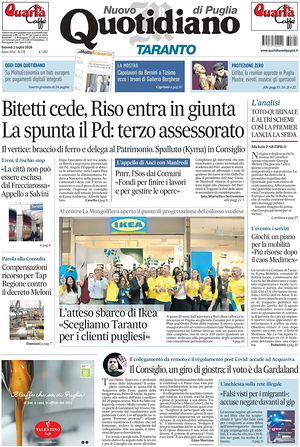 Prima pagina Nuovo Quotidiano di Puglia (Taranto) di oggi - Quotidiano regionale