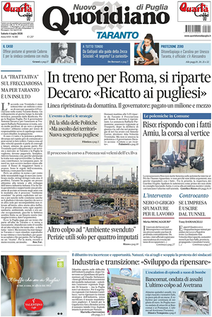 Prima pagina Nuovo Quotidiano di Puglia (Taranto) di oggi - Quotidiano regionale