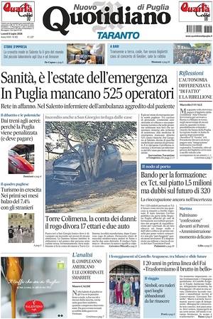 Prima pagina Nuovo Quotidiano di Puglia (Taranto) di oggi - Quotidiano regionale