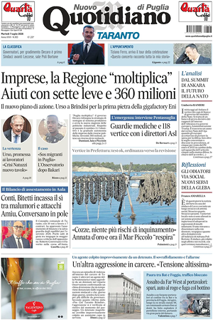 Prima pagina Nuovo Quotidiano di Puglia (Taranto) di oggi - Quotidiano regionale