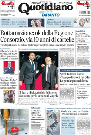 Prima pagina Nuovo Quotidiano di Puglia (Taranto) di oggi - Quotidiano regionale