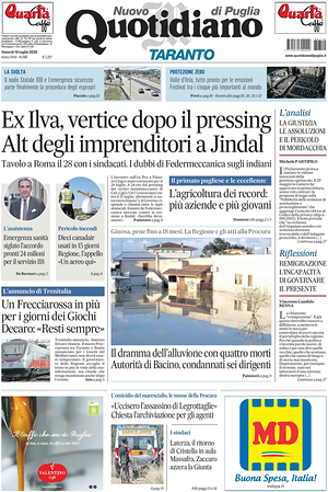Prima pagina Nuovo Quotidiano di Puglia (Taranto) di oggi - Quotidiano regionale
