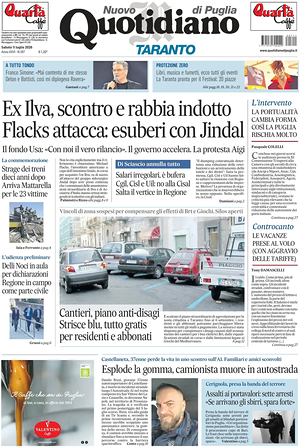 Prima pagina Nuovo Quotidiano di Puglia (Taranto) di oggi - Quotidiano regionale