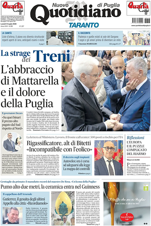 Prima pagina Nuovo Quotidiano di Puglia (Taranto) di oggi - Quotidiano regionale