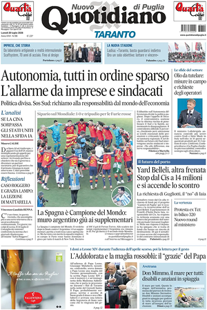 Prima pagina Nuovo Quotidiano di Puglia (Taranto) di oggi - Quotidiano regionale