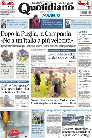 Prima pagina Nuovo Quotidiano di Puglia (Taranto) di oggi - Quotidiano regionale