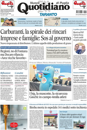 Prima pagina Nuovo Quotidiano di Puglia (Taranto) di oggi - Quotidiano regionale