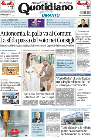 Prima pagina Nuovo Quotidiano di Puglia (Taranto) di oggi - Quotidiano regionale