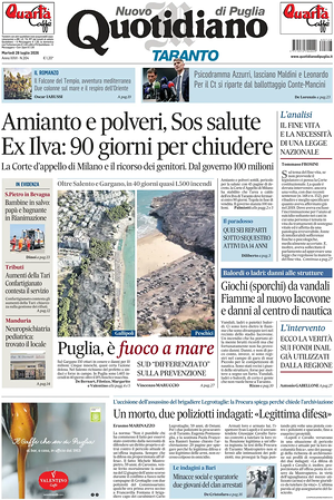 Prima pagina Nuovo Quotidiano di Puglia (Taranto) di oggi - Quotidiano regionale