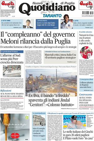Prima pagina Nuovo Quotidiano di Puglia (Taranto) di oggi - Quotidiano regionale