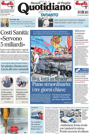 Prima pagina Nuovo Quotidiano di Puglia (Taranto) di oggi - Quotidiano regionale