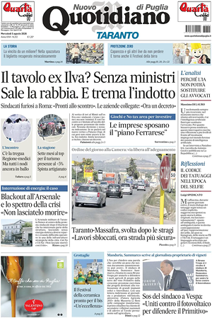 Prima pagina Nuovo Quotidiano di Puglia (Taranto) di oggi - Quotidiano regionale