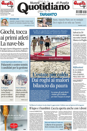 Prima pagina Nuovo Quotidiano di Puglia (Taranto) di oggi - Quotidiano regionale