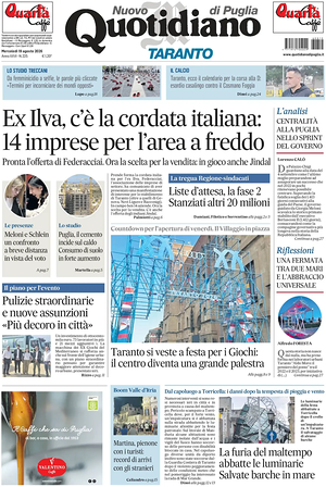 Prima pagina Nuovo Quotidiano di Puglia (Taranto) di oggi - Quotidiano regionale