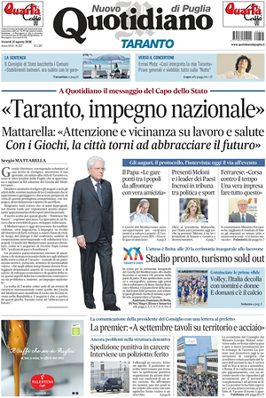 Prima pagina Nuovo Quotidiano di Puglia (Taranto) di oggi - Quotidiano regionale
