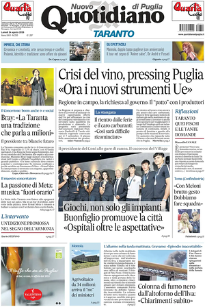 Prima pagina Nuovo Quotidiano di Puglia (Taranto) di oggi - Quotidiano regionale