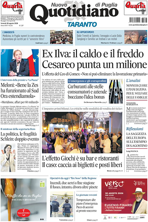 Prima pagina Nuovo Quotidiano di Puglia (Taranto) di oggi - Quotidiano regionale