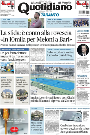 Prima pagina Nuovo Quotidiano di Puglia (Taranto) di oggi - Quotidiano regionale