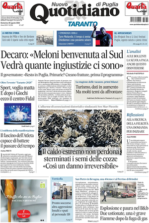 Prima pagina Nuovo Quotidiano di Puglia (Taranto) di oggi - Quotidiano regionale