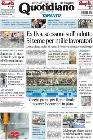 Prima pagina Nuovo Quotidiano di Puglia (Taranto) di oggi - Quotidiano regionale
