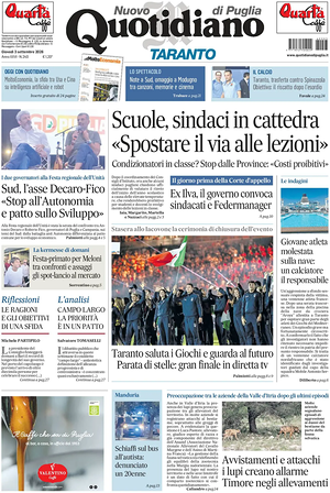 Prima pagina Nuovo Quotidiano di Puglia (Taranto) di oggi - Quotidiano regionale