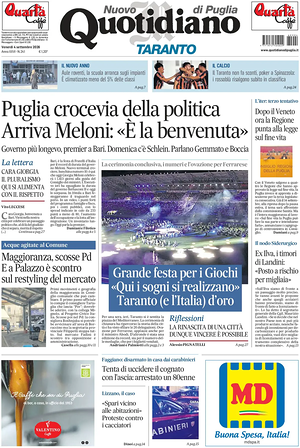 Prima pagina Nuovo Quotidiano di Puglia (Taranto) di oggi - Quotidiano regionale
