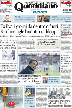 Prima pagina Nuovo Quotidiano di Puglia (Taranto) di oggi - Quotidiano regionale