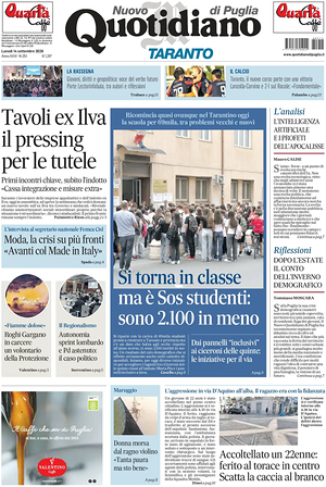 Prima pagina Nuovo Quotidiano di Puglia (Taranto) di oggi - Quotidiano regionale