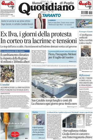 Prima pagina Nuovo Quotidiano di Puglia (Taranto) di oggi - Quotidiano regionale