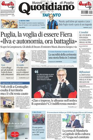 Prima pagina Nuovo Quotidiano di Puglia (Taranto) di oggi - Quotidiano regionale