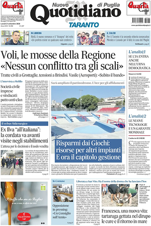 Prima pagina Nuovo Quotidiano di Puglia (Taranto) di oggi - Quotidiano regionale