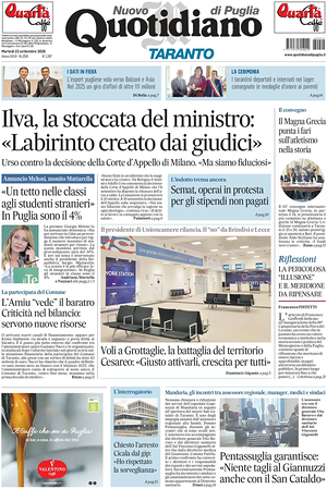 Prima pagina Nuovo Quotidiano di Puglia (Taranto) di oggi - Quotidiano regionale