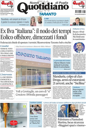 Prima pagina Nuovo Quotidiano di Puglia (Taranto) di oggi - Quotidiano regionale