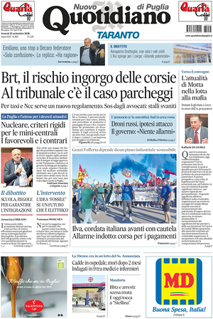 Prima pagina Nuovo Quotidiano di Puglia (Taranto) di oggi - Quotidiano regionale