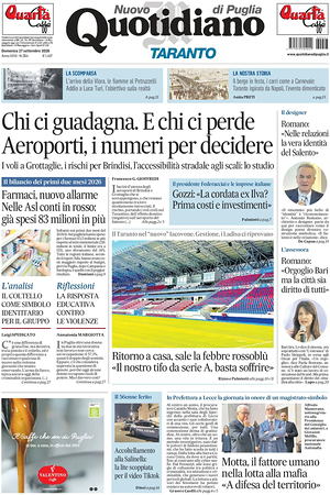Prima pagina Nuovo Quotidiano di Puglia (Taranto) di oggi - Quotidiano regionale
