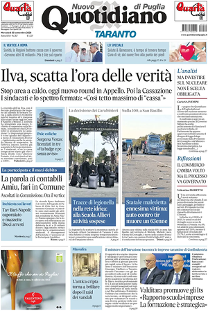 Prima pagina Nuovo Quotidiano di Puglia (Taranto) di oggi - Quotidiano regionale