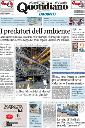 Prima pagina Nuovo Quotidiano di Puglia (Taranto) di oggi - Quotidiano regionale