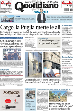 Prima pagina Nuovo Quotidiano di Puglia (Taranto) di oggi - Quotidiano regionale