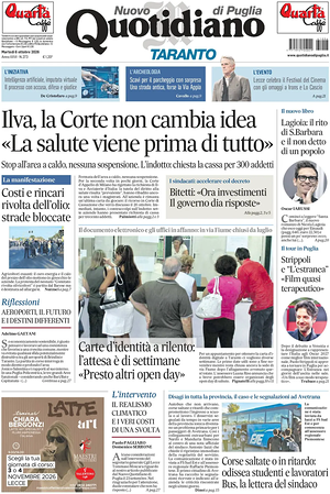 Prima pagina Nuovo Quotidiano di Puglia (Taranto) di oggi - Quotidiano regionale