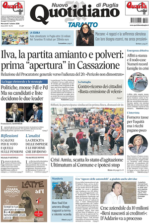 Prima pagina Nuovo Quotidiano di Puglia (Taranto) di oggi - Quotidiano regionale