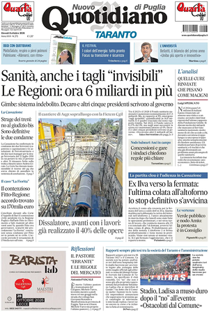 Prima pagina Nuovo Quotidiano di Puglia (Taranto) di oggi - Quotidiano regionale