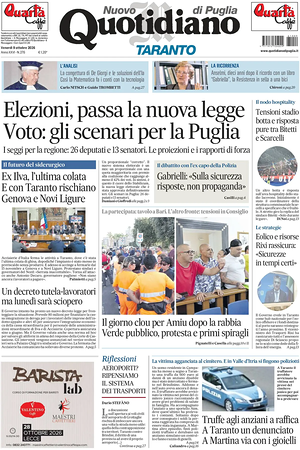 Prima pagina Nuovo Quotidiano di Puglia (Taranto) di oggi - Quotidiano regionale