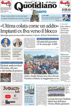 Prima pagina Nuovo Quotidiano di Puglia (Taranto) di oggi - Quotidiano regionale